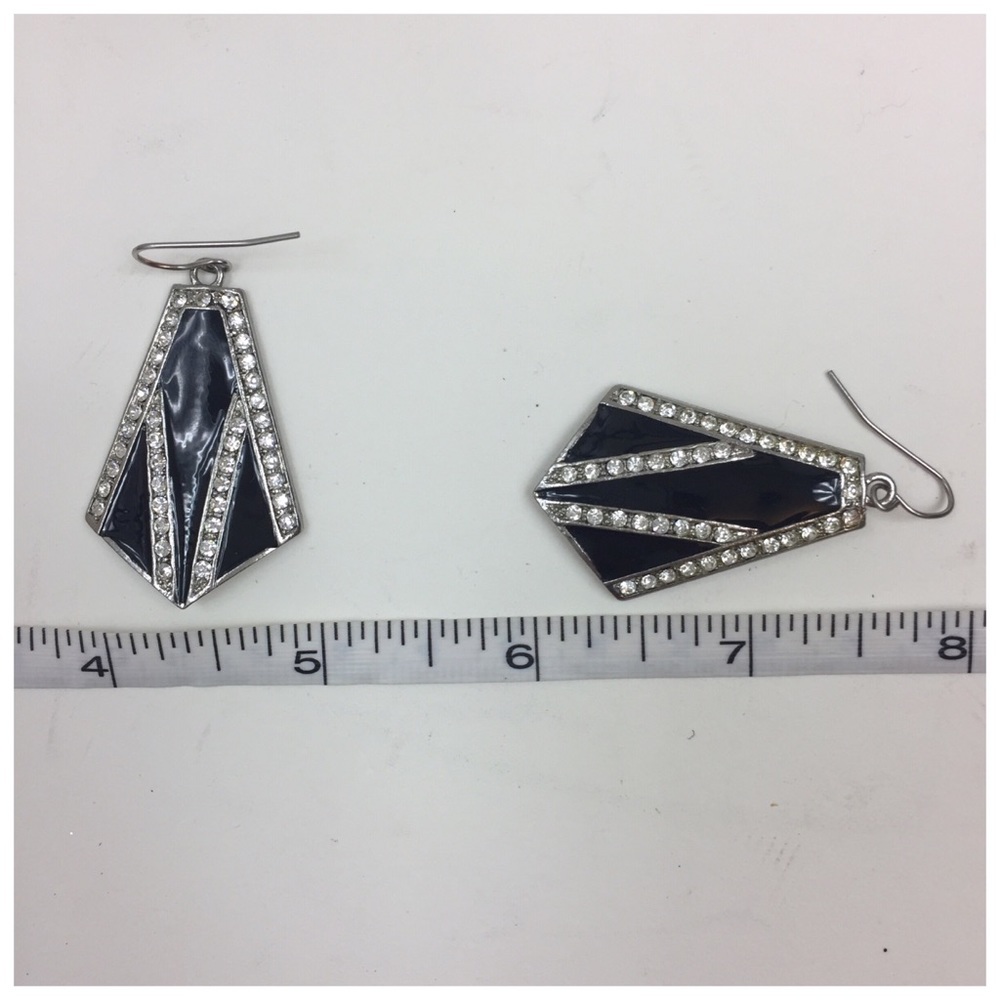 Vintage Onyx, Silver, CZ Dangle Earrings - Picture 2 of 4